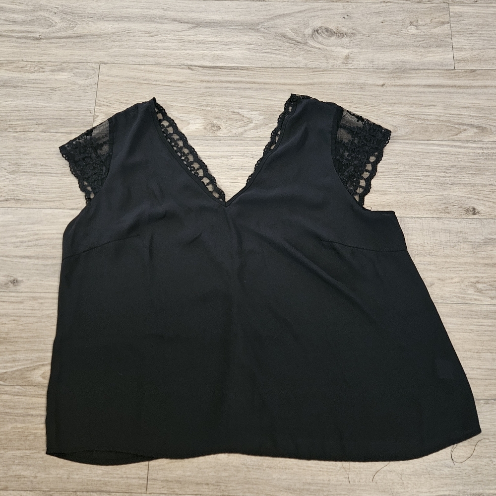 SHEIN Black‎ Lace Trim Blouse